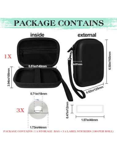 Funda Dura Negra para Impresoras de Etiquetas Phomemo, NELKO, NIIMBOT, JADENS