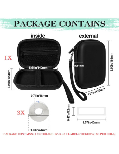 Funda Dura Negra para Impresoras de Etiquetas Phomemo, NELKO, NIIMBOT, JADENS