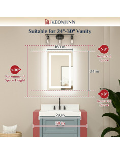 Espejo LED Keonjinn 61x91 cm para baño con control de luz 2