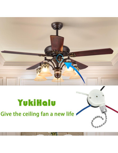 Interruptor de cadena para ventilador de techo YukiHalu ZE-208S 3 velocidades