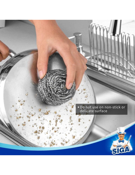 Esponja de Acero Inoxidable MR.SIGA, Paquete de 6, 178g Esponja de Acero Inoxidable MR.SIGA, Paquete de 6, 178g