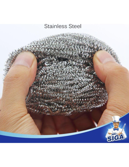 Esponja de Acero Inoxidable MR.SIGA, Paquete de 6, 178g Esponja de Acero Inoxidable MR.SIGA, Paquete de 6, 178g