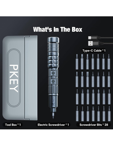 Destornillador Eléctrico Mini PKEY CS0631A con 28 Puntas