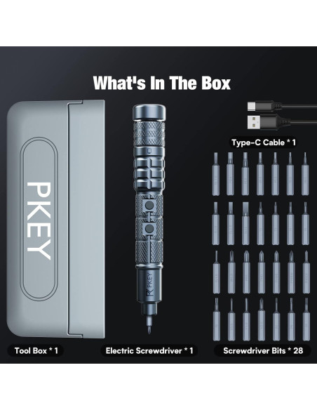 Destornillador Eléctrico Mini PKEY CS0631A con 28 Puntas
