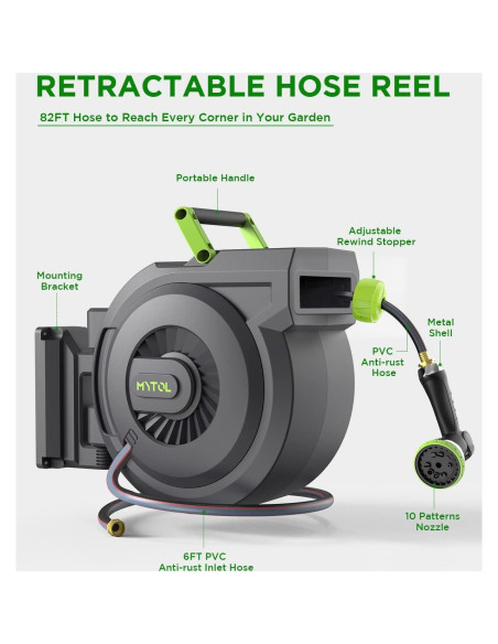 Carrete de Manguera de Jardín MYTOL 25 m con Boquilla 10 Patrones
