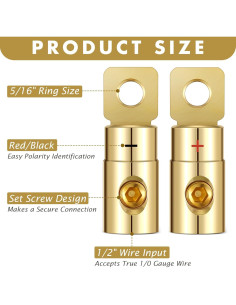 4 Terminales de Anillo 1/0 AWG MorningRo Dorados 2
