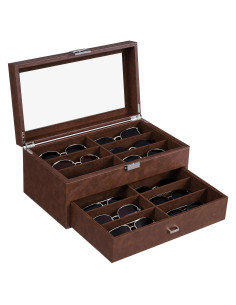 Organizador de Gafas BEWISHOME 12 Compartimentos Cuero Sintético