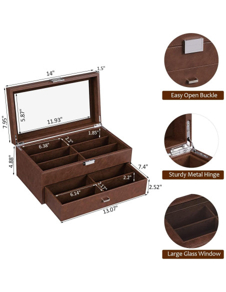 Organizador de Gafas BEWISHOME 12 Compartimentos Cuero Sintético