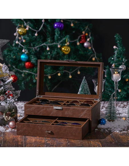 Organizador de Gafas BEWISHOME 12 Compartimentos Cuero Sintético