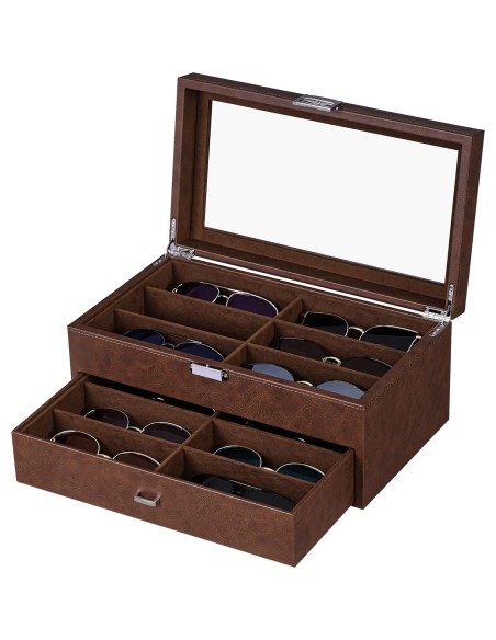 Organizador de Gafas BEWISHOME 12 Compartimentos Cuero Sintético