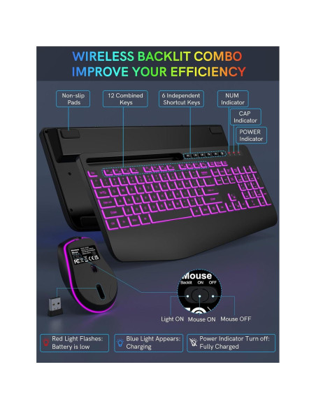 Combo Teclado y Ratón Inalámbricos Trueque - Retroiluminación 7 Colores Combo Teclado y Ratón Inalámbricos Trueque - Retroiluminación 7 Colores