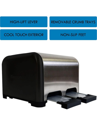 Tostador Kenmore 4 Rebanadas Acero Inoxidable Negro 1400W