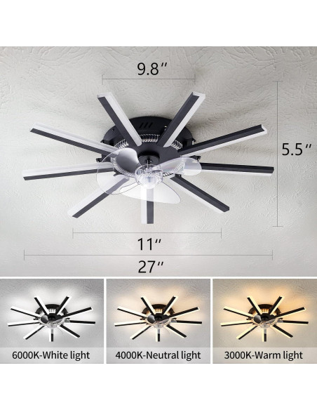 Ventilador de Techo HuixuTe 27" con Luz LED y Control Remoto