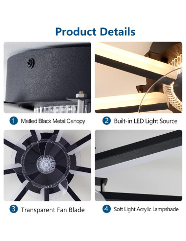 Ventilador de Techo HuixuTe 27" con Luz LED y Control Remoto