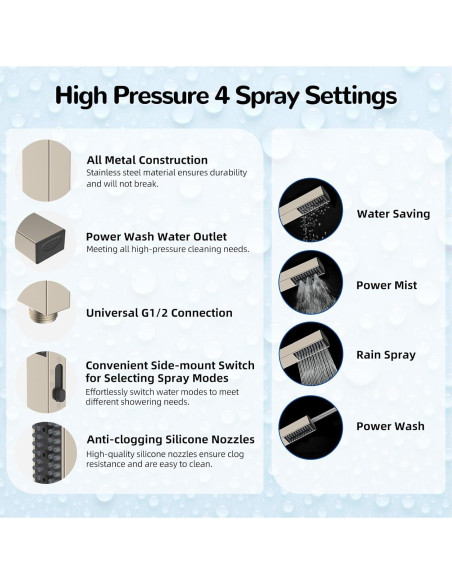 Cabezal de Ducha de Lluvia Hibbent 20 cm Metal Alta Presión