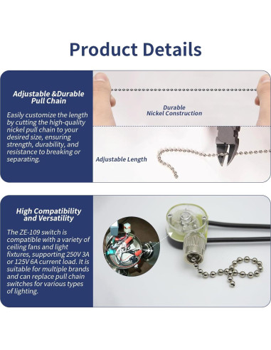 Interruptor de Luz de Cadena ZING EAR ZE-109 para Ventilador de Techo