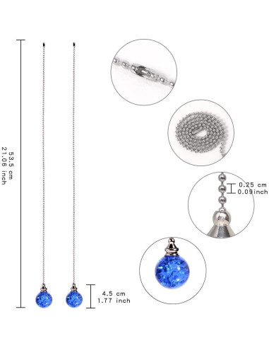 Cadena de Tirar de Cristal Azul LONGSHENG 50cm 2 Piezas