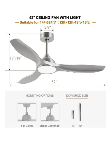 Ventilador de Techo Moderno Fanliving 52" DC Silencioso 6 Velocidades