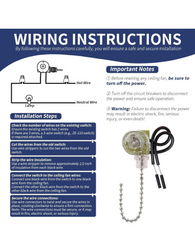 Interruptor de Luz de Cadena ZING EAR ZE-109 para Ventilador de Techo
