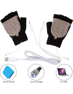 Guantes Calentados USB Unisex Petyoung - Invierno, Dedo Completo y Medio 2
