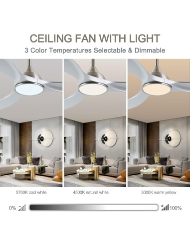 Ventilador de Techo Moderno Fanliving 52" DC Silencioso 6 Velocidades