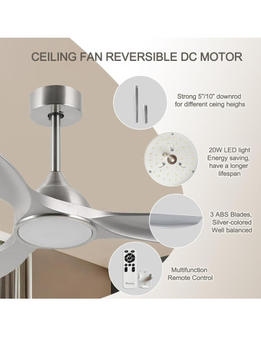 Ventilador de Techo Moderno Fanliving 52" DC Silencioso 6 Velocidades