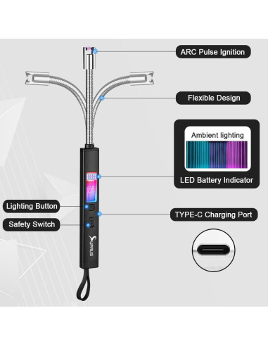 Encendedor Eléctrico SUPRUS Recargable USB-C 360 Sin Llama