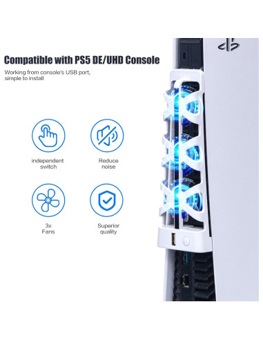 Ventilador de Enfriamiento PS5 NANANINO Blanco con Luz LED