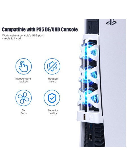 Ventilador de Enfriamiento PS5 NANANINO Blanco con Luz LED