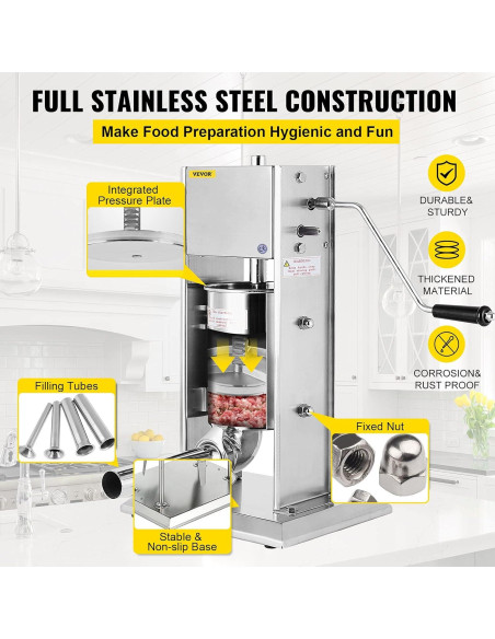 Embutidor de Salchichas Happybuy 3L Acero Inoxidable 2 Velocidades