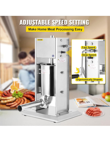 Embutidor de Salchichas Happybuy 3L Acero Inoxidable 2 Velocidades