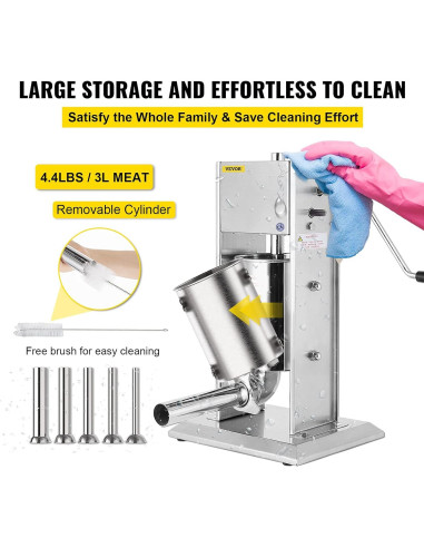 Embutidor de Salchichas Happybuy 3L Acero Inoxidable 2 Velocidades