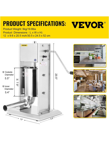 Embutidor de Salchichas Happybuy 3L Acero Inoxidable 2 Velocidades