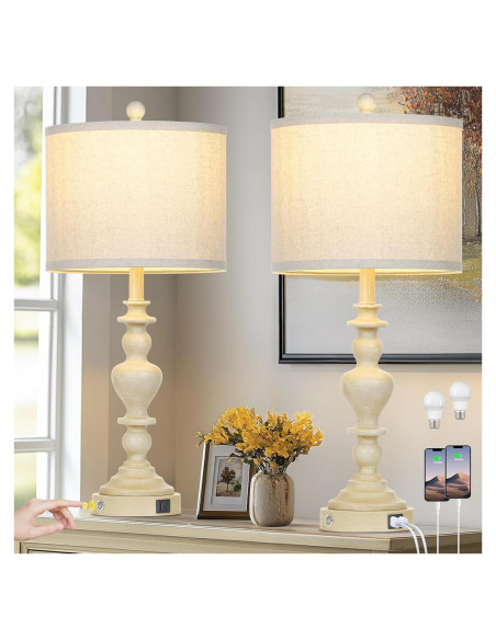 Lámparas de mesa vintage rústicas Lolikit, 2 unidades, USB