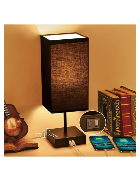 Lámpara de Mesa Sailstar Táctil Regulable 3 Niveles USB Negra