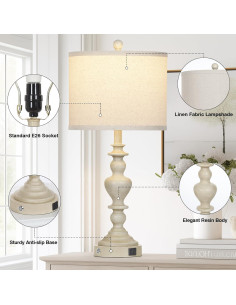 Lámparas de mesa vintage rústicas Lolikit, 2 unidades, USB 2