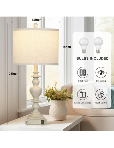 Lámparas de mesa vintage rústicas Lolikit, 2 unidades, USB