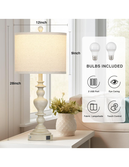 Lámparas de mesa vintage rústicas Lolikit, 2 unidades, USB