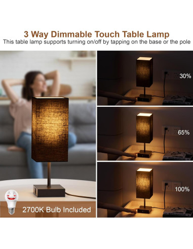 Lámpara de Mesa Sailstar Táctil Regulable 3 Niveles USB Negra