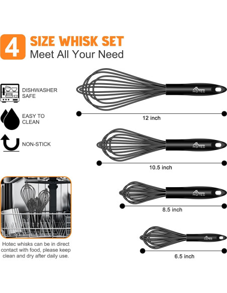Juego de 4 Batidores de Silicona HOTEC - Antideslizantes y Resistentes