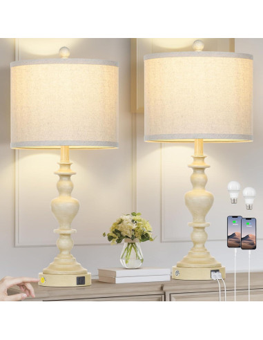 Lámparas de mesa vintage rústicas Lolikit, 2 unidades, USB