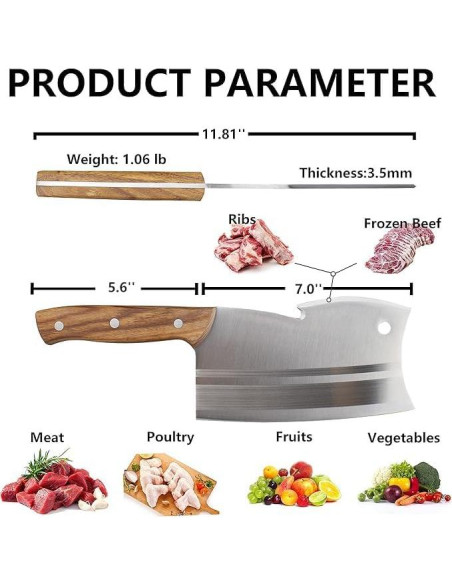 Cuchillo de Carnicero Kitory 7" Acero Inoxidable Mango Madera