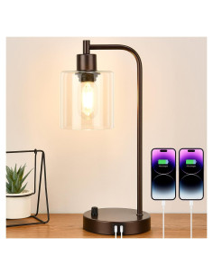 Lámpara de Mesa Industrial Nintiue Marrón con USB y Regulable