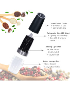 Juego de Molinillos Eléctricos de Sal y Pimienta Alicedreamsky 2