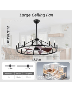 Ventilador de Techo con Luz REDSTAR Rueda de Carro 110.2cm 2