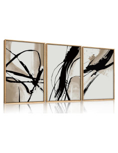 Conjunto de Arte de Pared HOURIA Abstracto Beige 3 Piezas 60x40cm
