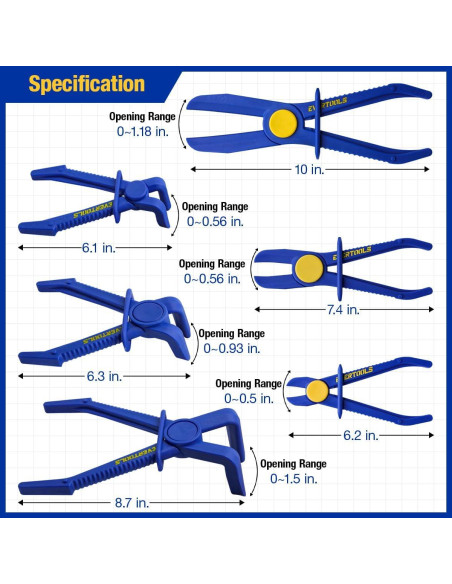 Juego de Pinzas de Abrazadera de Manguera 6 Piezas Evertools