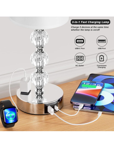 Lámpara de mesa táctil Acaxin 37.1cm con USB y 3 brillos