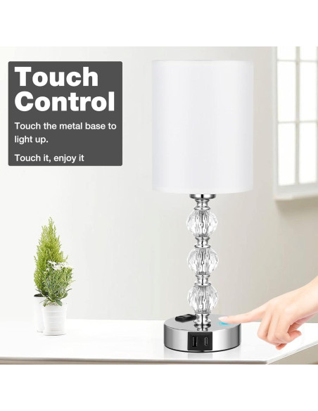 Lámpara de mesa táctil Acaxin 37.1cm con USB y 3 brillos