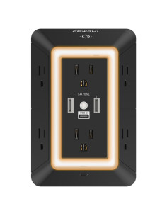 Regleta de Extensión POWRUI 6 Salidas con 3 USB y Luz Nocturna